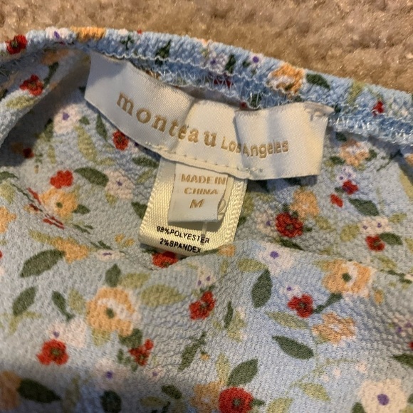 Women’s Monteau Blue Floral Peasant Crop Top Size Medium - Picture 3 of 6